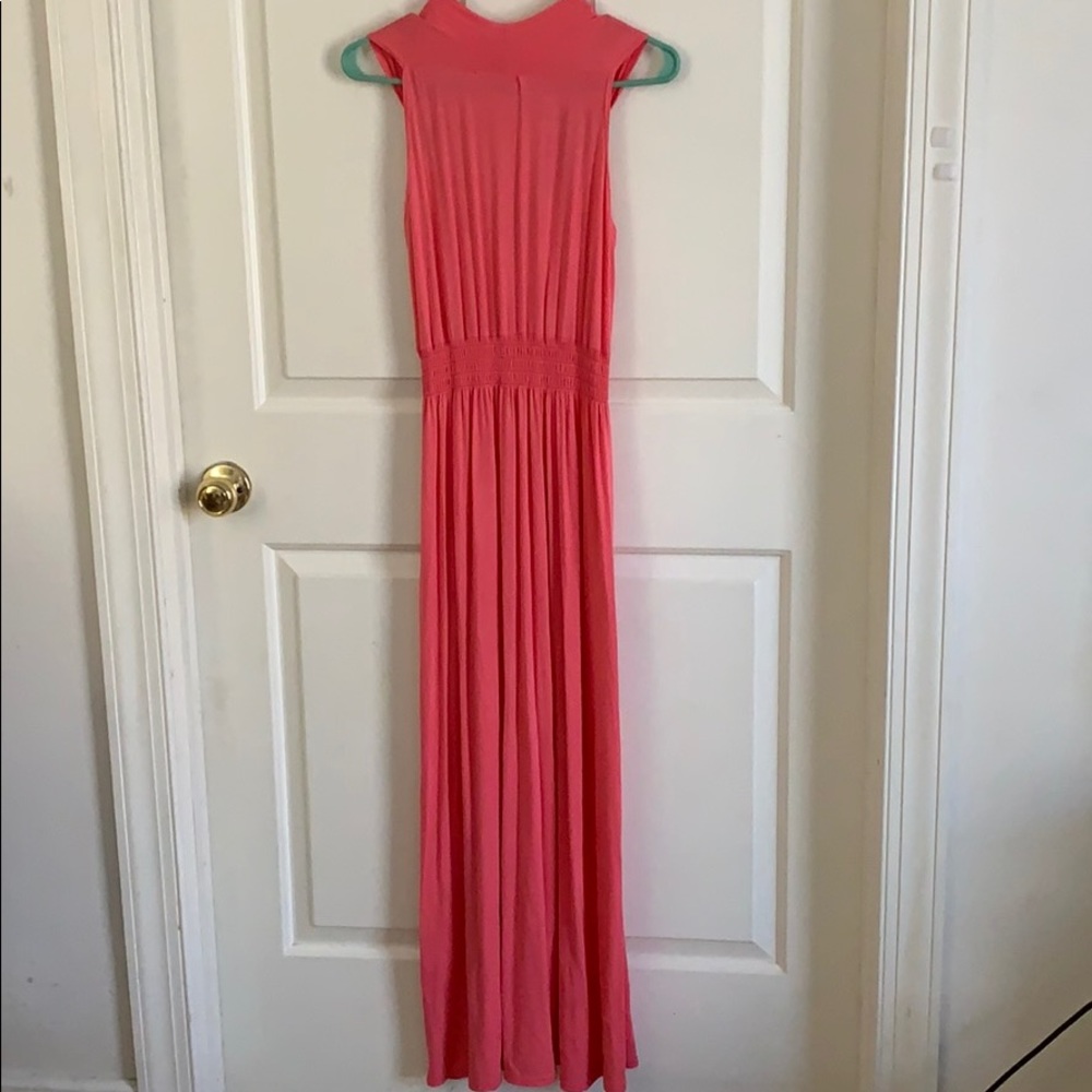Beautiful Coral Colored Sleeveless Long Dress - Picture 3 of 5